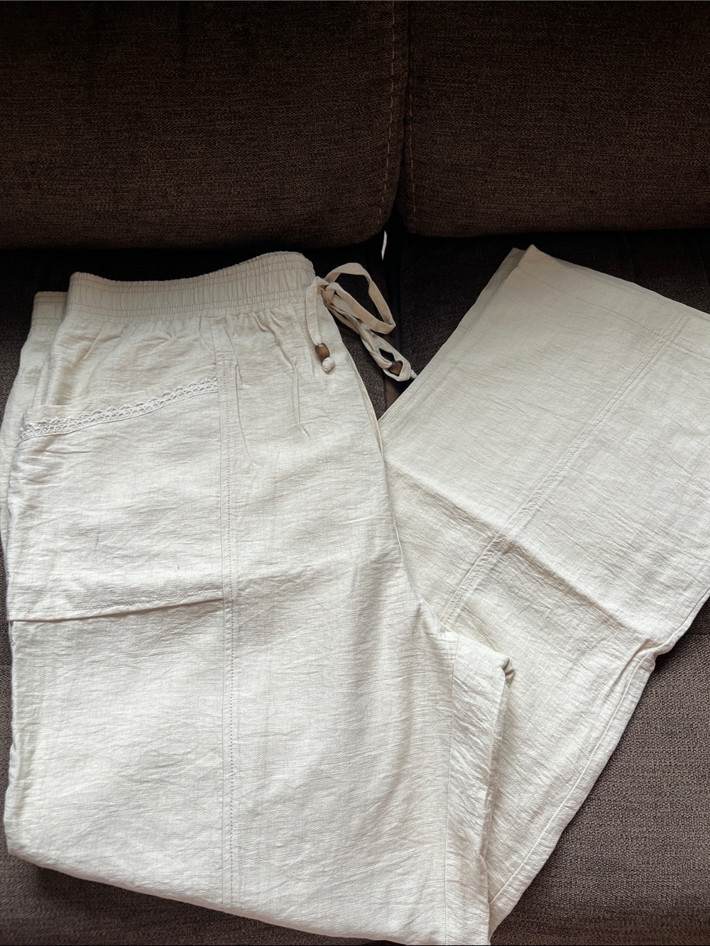 Soho Cream Drawstring wide leg pants